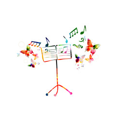 Music colorful background with music stand. Music festival poster. Music stand isolated vector illustration