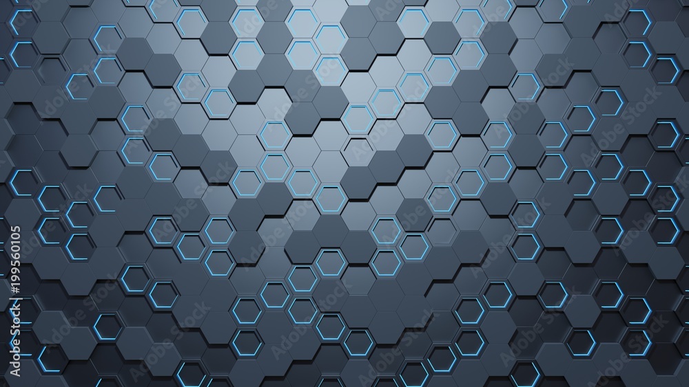Wall mural blue hexagon pattern.3d rendering