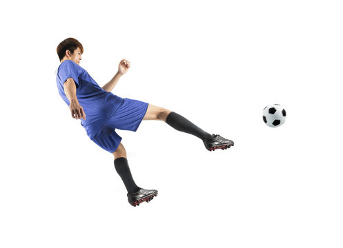 asian soccer player in action isolated white background