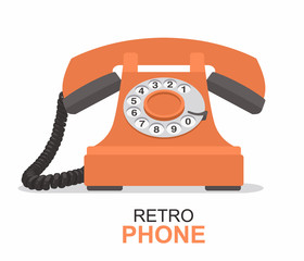 Orange vintage telephone isolated on white