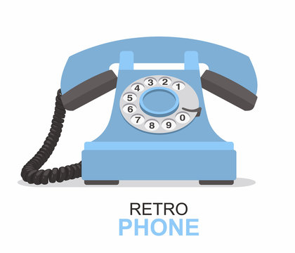 Blue vintage telephone isolated on white