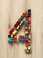 Four number made from toy cats