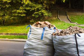 Two big bags container with rubble.