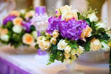 The composition is made by florists from fresh flowers.