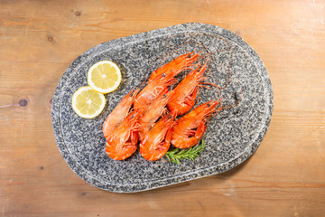 prawns presented on a granite tray