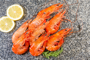 prawns presented on a granite tray