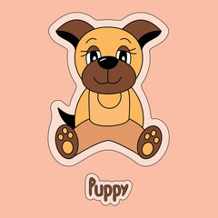 Cute puppy, dog, cartoon sticker, funny animal, child's drawing, card. Logo to petshop. Totem symbol of the Chinese horoscope