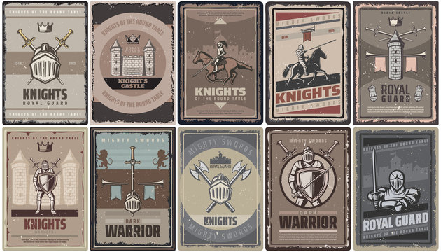 Vintage Colored Medieval Knights Posters