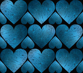 Wooden hearts BLUE and BLACK seamless