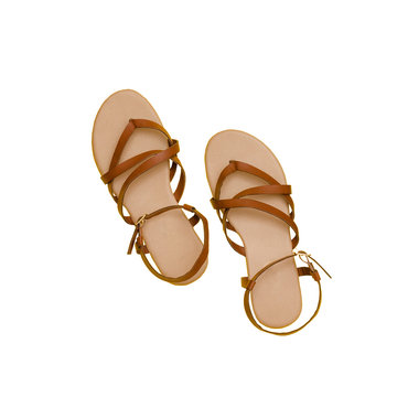 Brown sandals.  Fashionable concept. Isolated. White background
