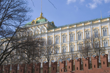 Architecture of Moscow Kremlin. Popular landmark. Color photo.
