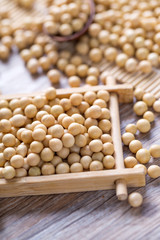 Closeup of soy beans on table