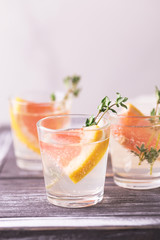 Gin bitter lemon with thyme and grapefruit.