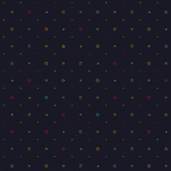A beautifully made seamless simple geometric spacelike pattern with correctly positioned geometric shapes. Medium density. On a black background.