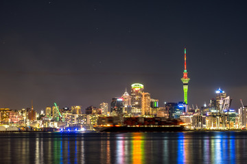 Beautiful landcape of the building in Auckland city at night. View from Cyril Bassett VC Lookout.