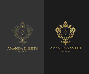 Wedding Logo template, Luxury icons for  Fashion brand, Wedding invitation card, Hotel, brand identity.