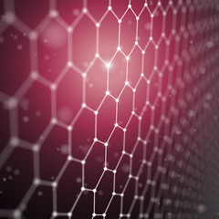 Obraz na płótnie Canvas Futuristic Hexagon Pattern Abstract Background. 3d Render Illustration. Space surface. Dark sci-fi backdrop. Dots and lines connections. Science and technology concept. Big data macro wireframe.