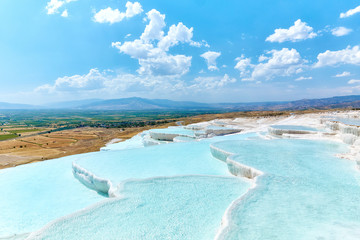 Natural travertine pools and terraces in Pamukkale, Turkey