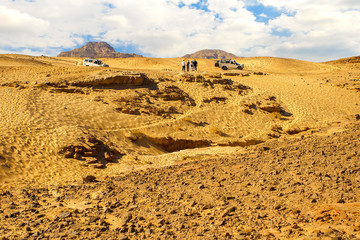 Safari in Egypt Sinai, travel of tourists in the Sahara desert