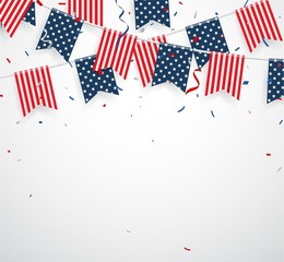 Independence day with american confetti and ribbon