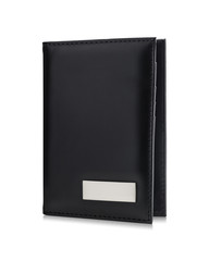 Black passport wallet isolated on white background. Template of leather purse for your design.