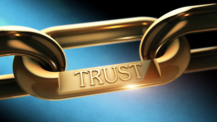 Trust word as symbol in chrome chain - obrazy, fototapety, plakaty