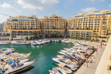 St. Julians, Malta. Boat mooring in Portomaso