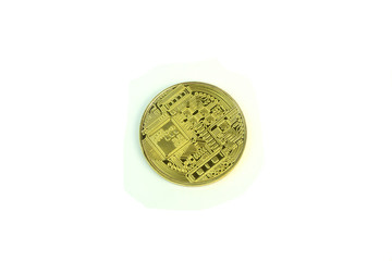 Metal coin bitcoin. Photo on white background.