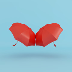 Creative idea red heart umbrella on pastel blue background minimal concept. 3d
