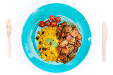 Kefta Tagine Moroccan Meatballs Served With Semolina and Vegetables