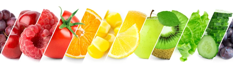 Rolgordijnen Collage van gekleurde groenten en fruit © seralex