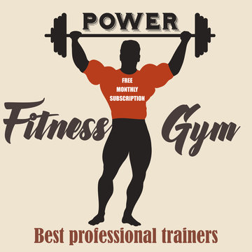 Sporty vector poster fitness muscle man doing gym