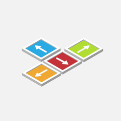 isometric direction colorful arrows buttons