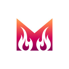 Letter M With Fire, Initial Letter Logo Template Ready For Use