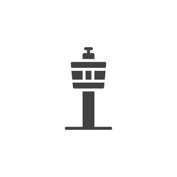 Airport Control Tower Vector Icon. Filled Flat Sign For Mobile Concept And Web Design. Air Traffic Control Solid Icon. Symbol, Logo Illustration. Pixel Perfect Vector Graphics