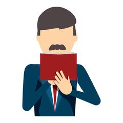avatar businessman with mustache reading a book over white background, colorful design. vector illustration