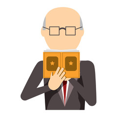 avatar businessman with glasses reading a book over white background, colorful design. vector illustration