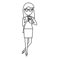 avatar businesswoman using a cellphone over white background, vector illustration