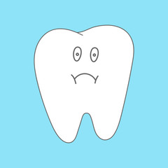 Sad tooth outline. Toothache concept. Vector icon.