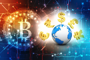 Obraz premium Global Currencies,Globe with Currency Symbols. 3d rendering