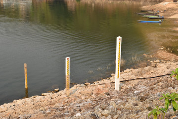 The water level in the dam. Dry season