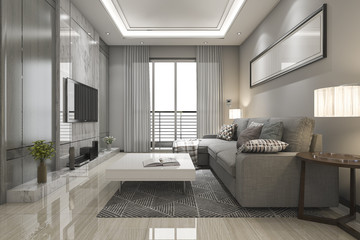 3d rendering luxury and modern living room with fabric sofa
