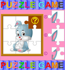 Jigsaw Puzzle Education Game for Preschool Children with rabbit