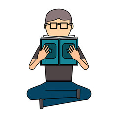 avatar man sitting and reading a book over white background, colorful design. vector illustration