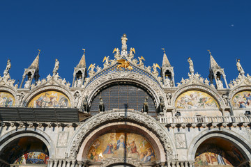 Saint Marks Basilica, Cathedral, Church Statues Mosaics Details Doge's Palace Venice Italy.