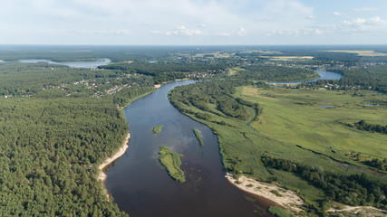 Fototapeta na wymiar Gauja river Latvia drain into Baltic Sea aerial drone top view