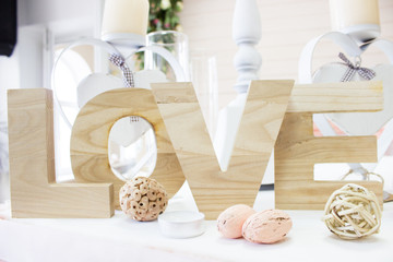 wooden inscriptions on wedding table