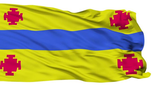 Popayan flag, city of Colombia, realistic animation isolated on white seamless loop - 10 seconds long (alpha channel is included)