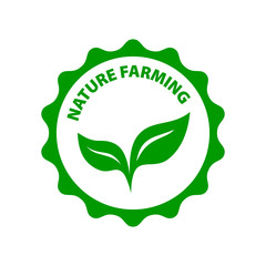 Natural Farming. Round green logo green leafes. Vegan vector icon.