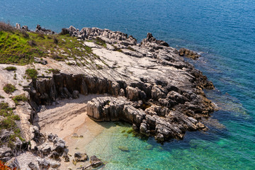 Beautiful rocky shore from Kassiopi in Corfu, Greece